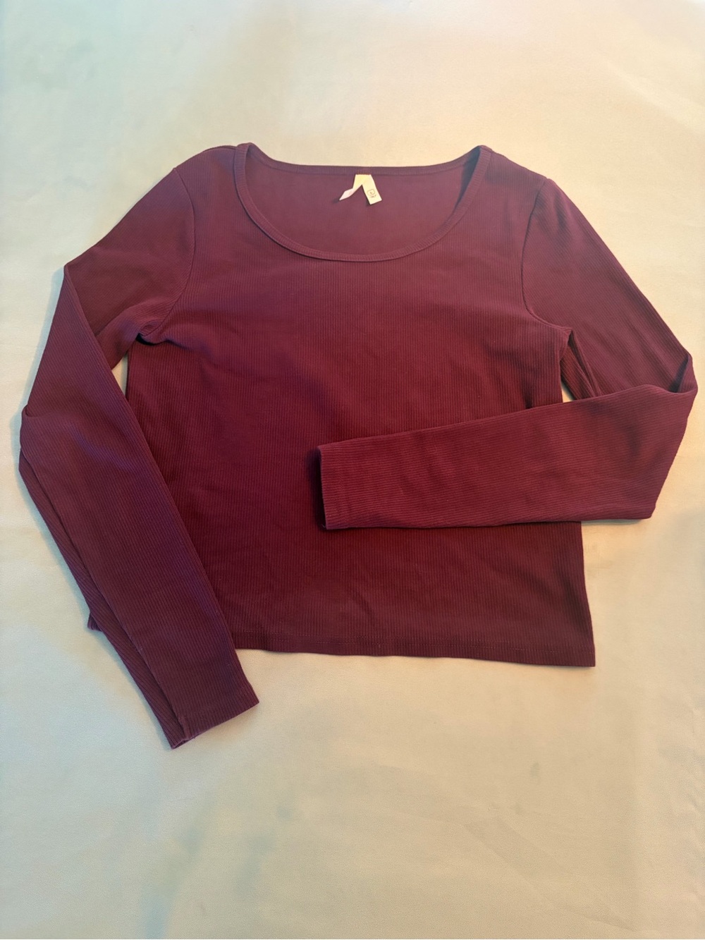Pact Ribbed Long Sleeve Crop Top - Burgundy Plum L